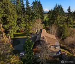 Enjoy stunning Mt. Rainier views from this custom solid 4x8 double tongue-n-groove Cedar Home on 9+ acres