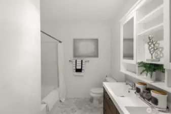 All upstairs bathrooms are fully remodeled with gorgeous dual sinks