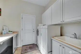 The washer and dryer are included with the home. Additional storage, laundry sink for projects and a folding counter.