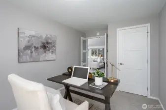 Beautiful french doors welcomes you into this space which attracts both outdoor and indoor light.