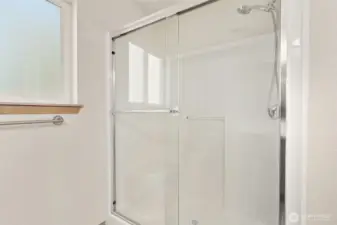 Large walk-in shower.