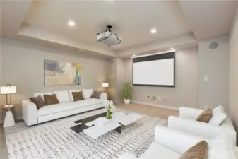 Media room on the lower level - virtually staged