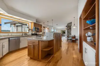 Well designed kitchen with ample counter space and modern appliances.