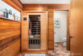Downstairs bath has a sauna!