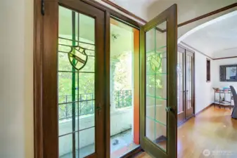 Leaded glass doors to Juliet balcony