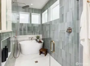 spa-like shower and large soaking tub