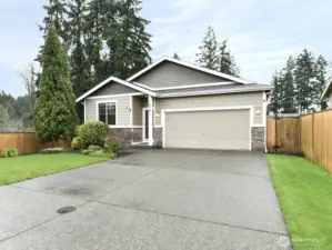 Hardi plank siding. Remote for garage door.  3 bedrooms 1.75 baths.