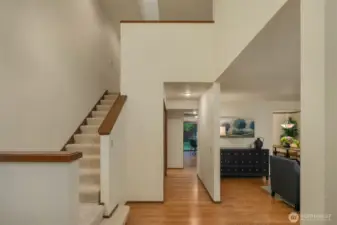 Inviting entry from either the garage or the front door.
