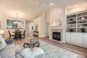Cozy fireplace with built in cabinetry