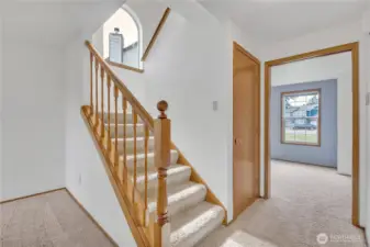 The stairs lead you upstairs and there is much storage under the stairs as well as a separate coat closet in the entry.