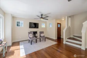 View of Front Room and Hardwood flooring stairs to the upper floor
