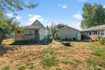 Left to right, back door to DADU, back of garage, and back of main house