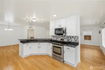 One side of the elegant and functional kitchen.