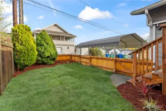 Backyard View facing the lawn and parking areas.