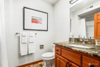 Upper-level full guest bathroom