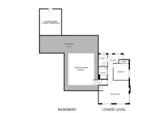 Lower level floor plan denoting sub basement storage