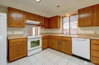 Another view of the kitchen with pass thru to the dining room.