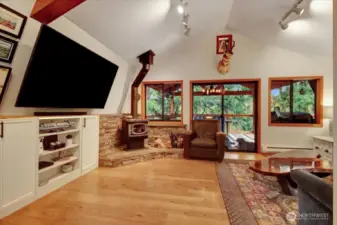 The wood stove will keep you warm on those chilly days.