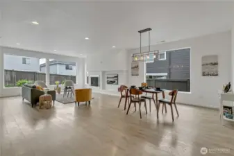The space is so large and  easily reconfigures into a variety of furniture placement.