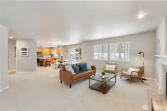 Spacious Family room w/ gas fireplace to warm you on cold nights.