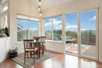 The seamless indoor-outdoor living experience is warm and welcoming.