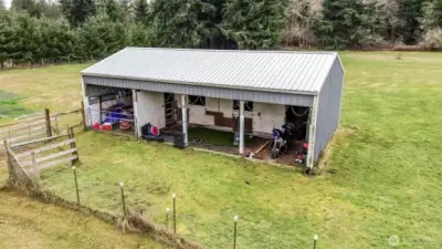 3 stalls and storage area for the critters.