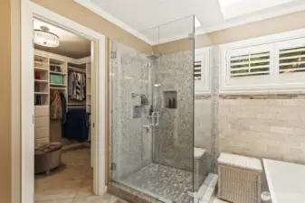Primary shower with full glass enclosure