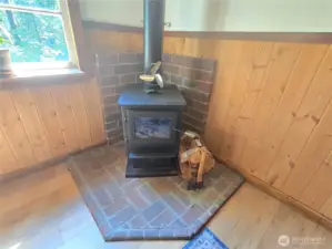 In addition to wall heaters, this cool wood stove will heat the entire home. Save electricity and you can even cook on it.