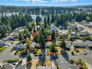 Drone pic of steel lake within walking