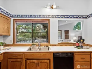 Great view into the private backyard & the living room