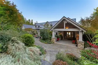 The covered entry is one of the owner's favorite spots to sip coffee bundled up on a rainy or snowy morning.