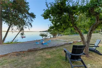 Viewing spot under the heirloom apple trees. Property was an orchard originally and the 12 apple, pear and cherry trees trees still produce delicious fruit.