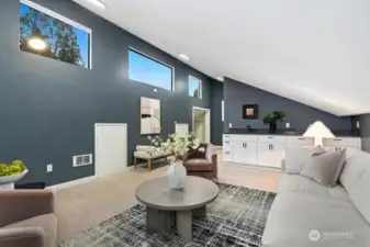 Another view of studio/MIL with vaulted ceiling