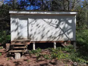 Storage shed with lights and power