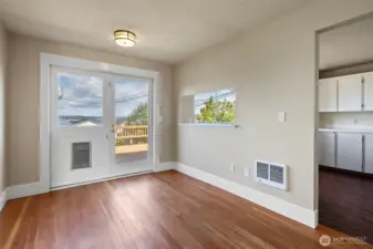 Dining area with access to a private view deck
