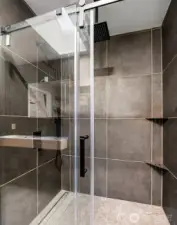 Primary Bathroom w Beautiful Tiled Shower w Glass Sliding Door