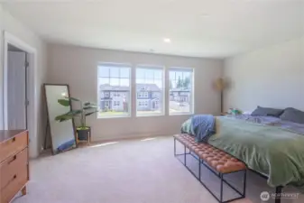 View of the primary suite with beautiful Mt. Rainier views form your window.