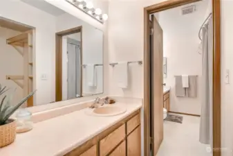 Bathroom with extra long counter space.