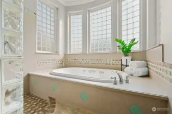 Soaking jetted tub in primary bath