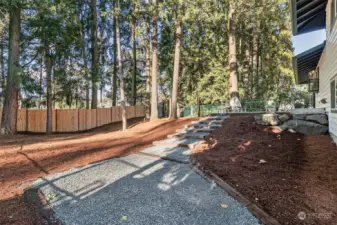 Graceful steps descending from the patio, enhancing the backyard’s beauty