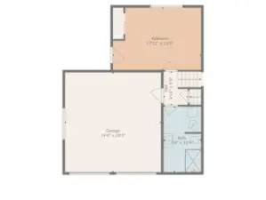 Lower Level Floor Plan showcasing huge bedroom and a bathroom with 2 car garage space