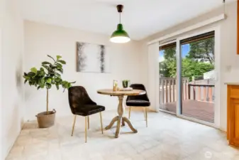 Set up a comfortable table in the kitchen for meals overlooking the back yard.