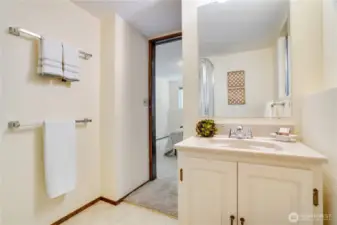With the other 3 bedrooms upstairs, this bedroom/bathroom suite is especially private and quiet.
