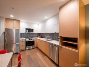 All new kitchen-Cabinets, counters, backsplash, lighting, hardware and Grohe/Kohler plumbing fixtures.