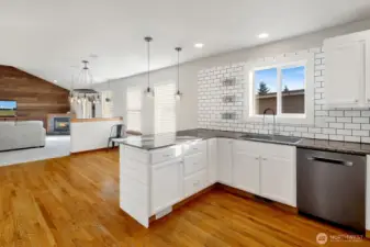 Spacious dining area extends from the bright open kitchen