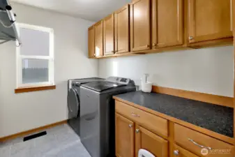 Large and Functional Laundry Room with Lots of Storage and Folding Space, conveniently located adjacent to the Garage.