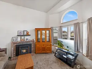 Main level living area has pellet stove