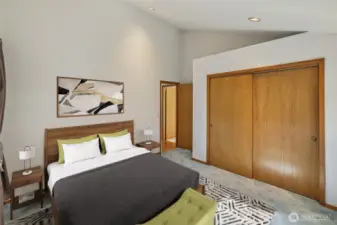 Vaulted ceilings in Bedroom #5.  Virtually staged.