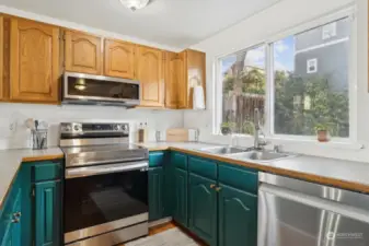 View of your private backyard through the kitchen windows