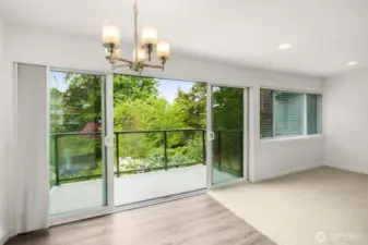 Sliding door with a balcony overlooking the pond and the lake